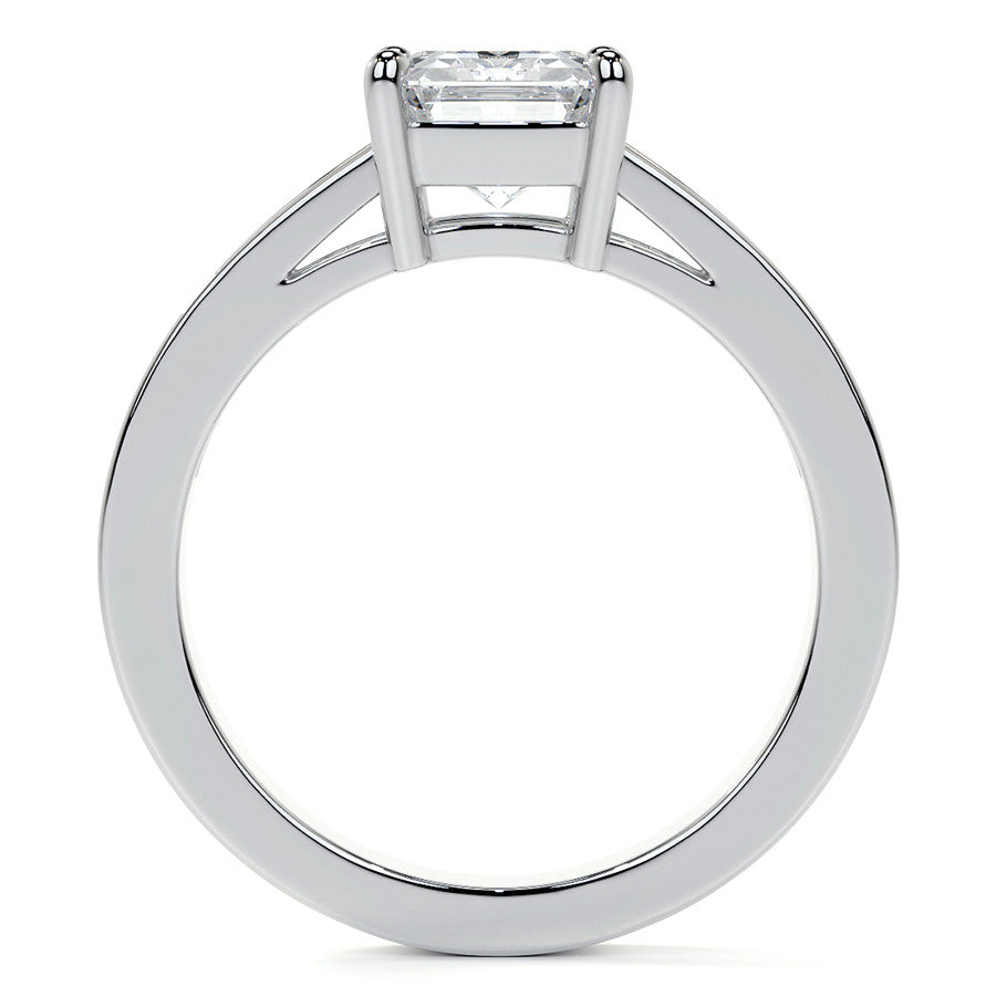 Emerald / Radiant Moissanite and Baguette Diamond Channel Engagement