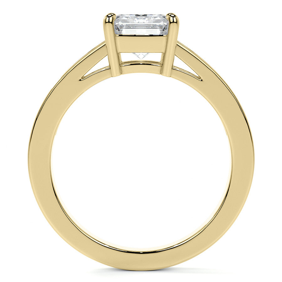 Emerald / Radiant Moissanite and Baguette Diamond Channel Engagement