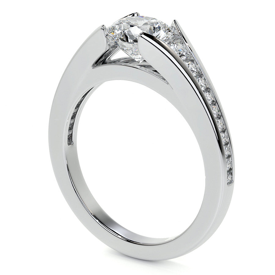 Round Tension Cathedral Moissanite Engagement Ring