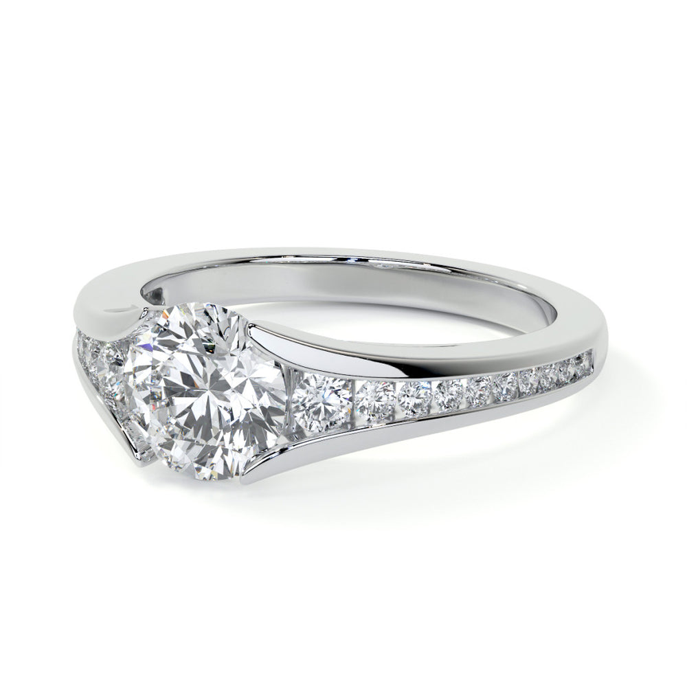 Round Tension Cathedral Moissanite Engagement Ring