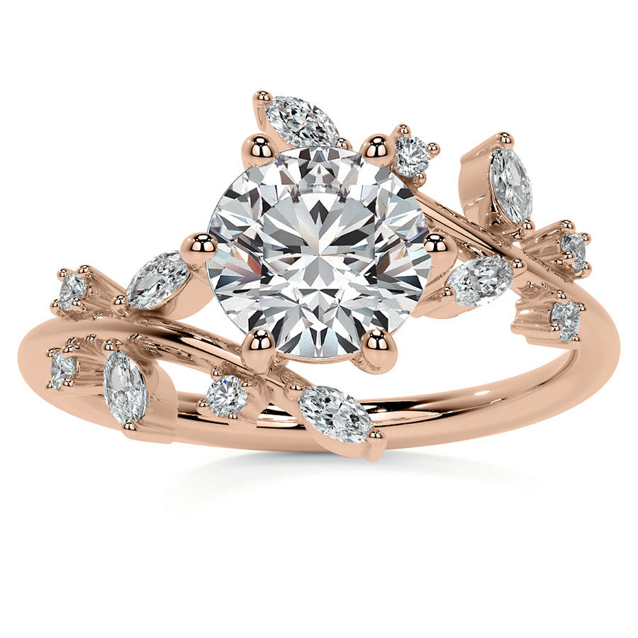 Unique Round and Marquise Moissanite Bypass Engagement Ring