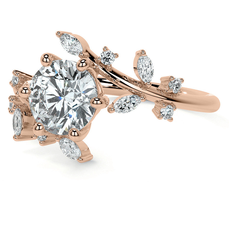 Unique Round and Marquise Moissanite Bypass Engagement Ring