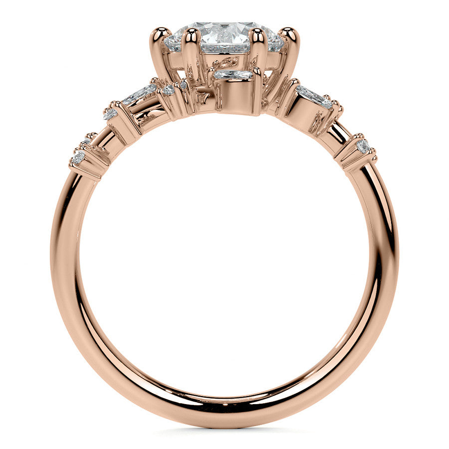 Unique Round and Marquise Moissanite Bypass Engagement Ring