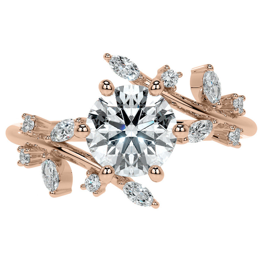 Unique Round and Marquise Moissanite Bypass Engagement Ring