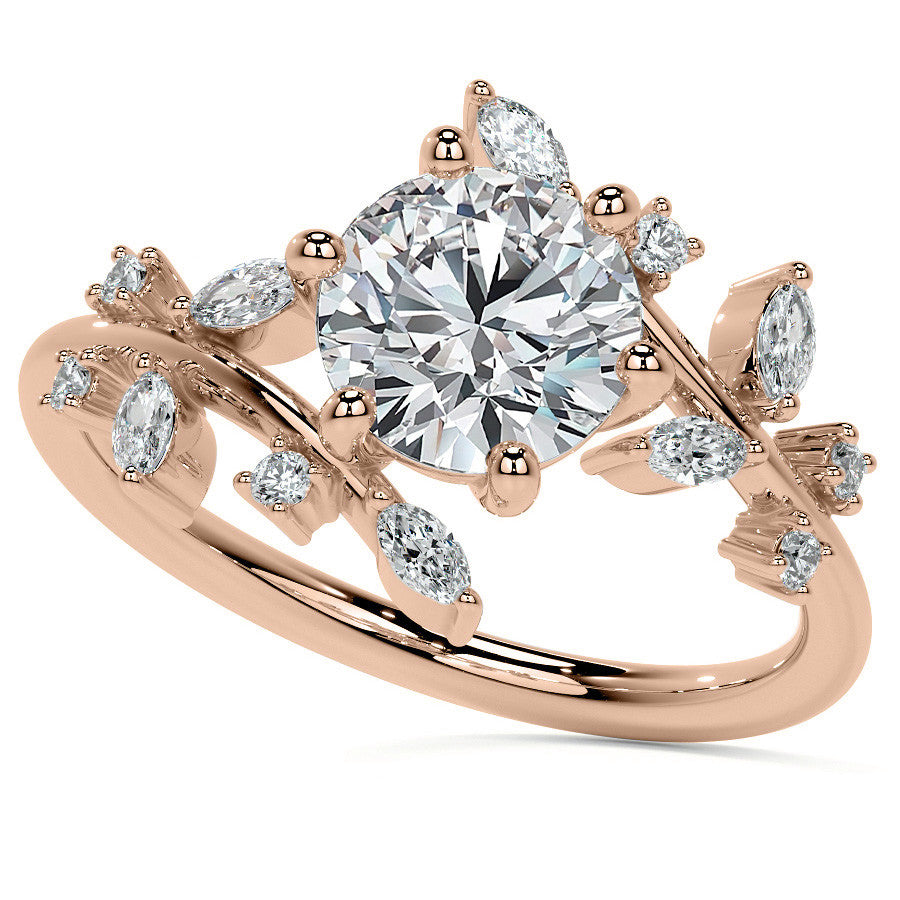 Unique Round and Marquise Moissanite Bypass Engagement Ring