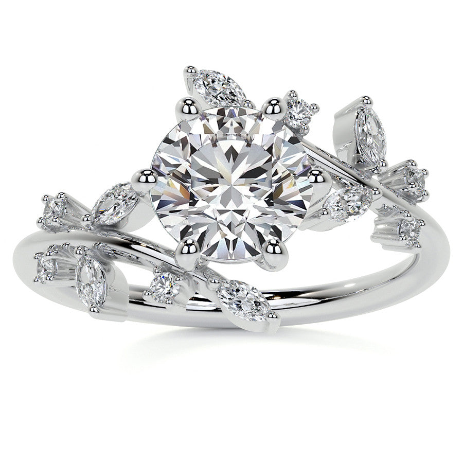 Unique Round and Marquise Moissanite Bypass Engagement Ring
