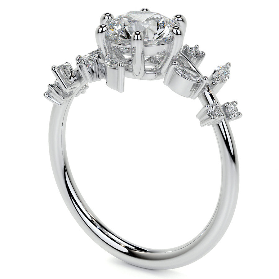 Unique Round and Marquise Moissanite Bypass Engagement Ring