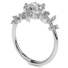 Unique Round and Marquise Moissanite Bypass Engagement Ring