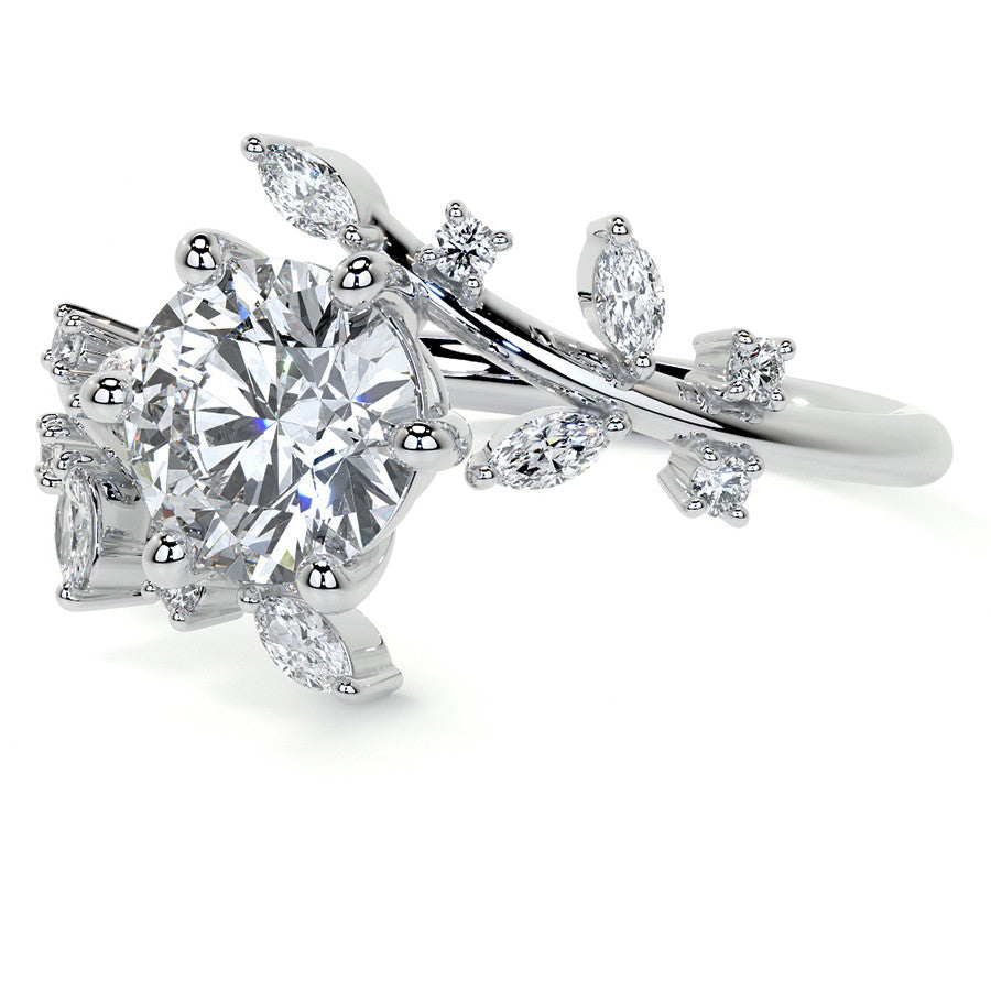 Unique Round and Marquise Moissanite Bypass Engagement Ring