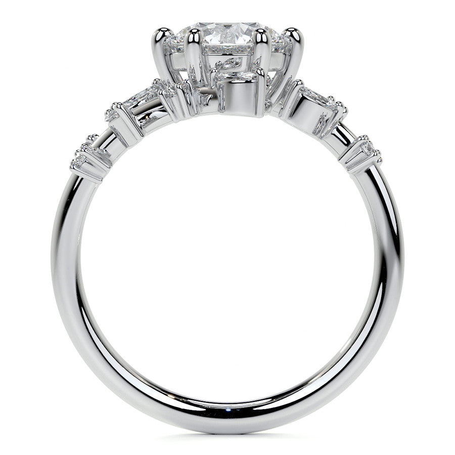 Unique Round and Marquise Moissanite Bypass Engagement Ring