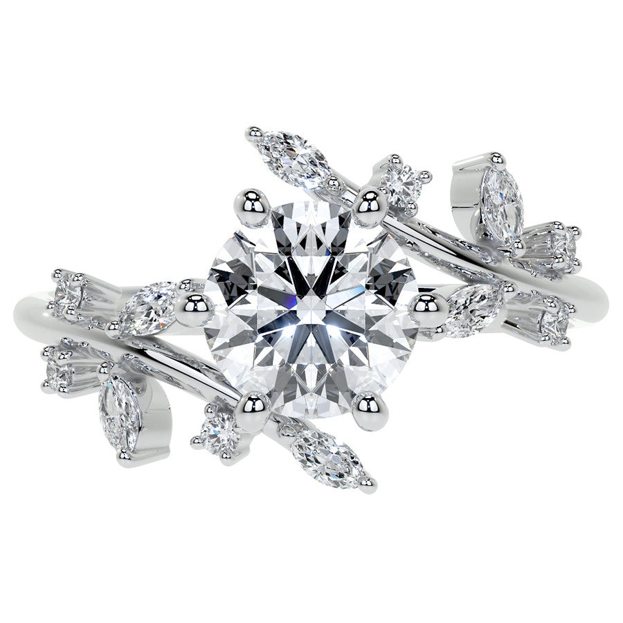 Unique Round and Marquise Moissanite Bypass Engagement Ring