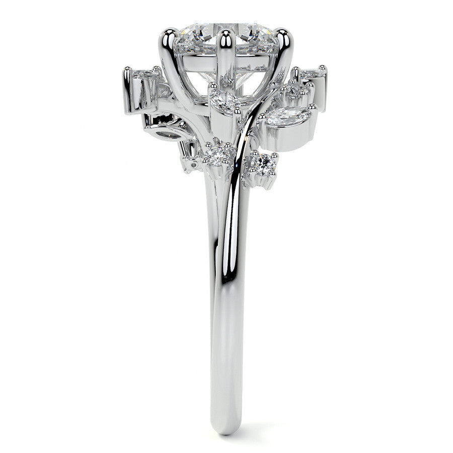 Unique Round and Marquise Moissanite Bypass Engagement Ring