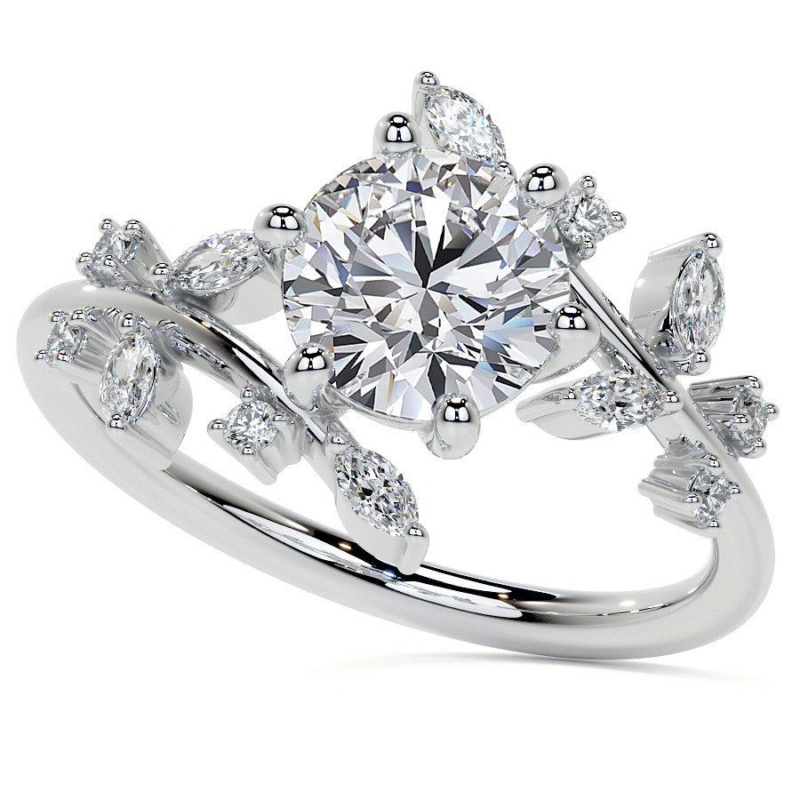 Unique Round and Marquise Moissanite Bypass Engagement Ring