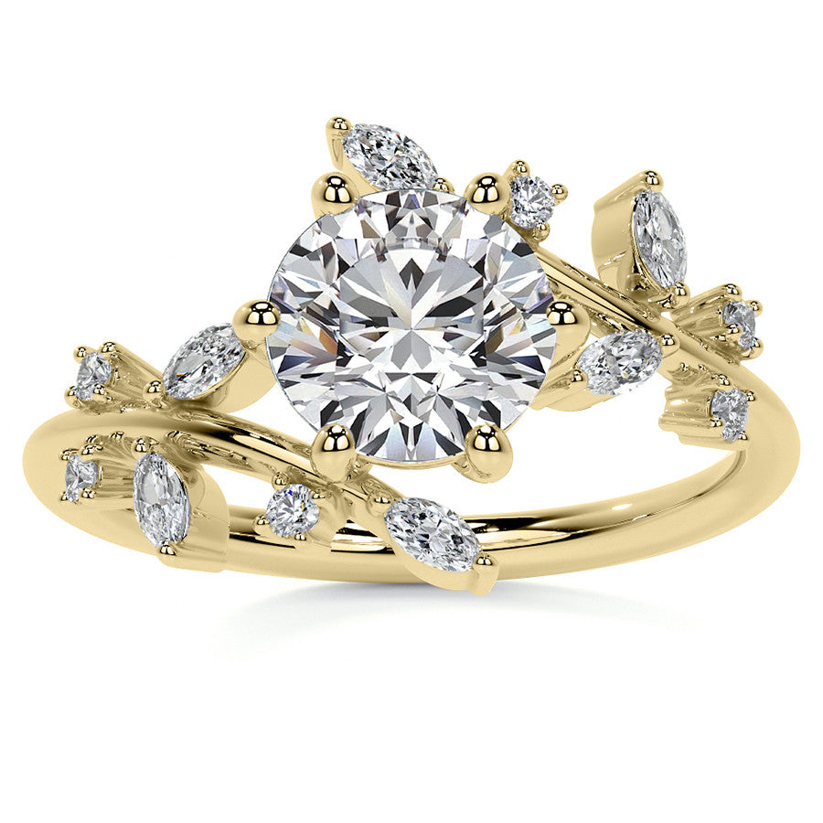Unique Round and Marquise Moissanite Bypass Engagement Ring