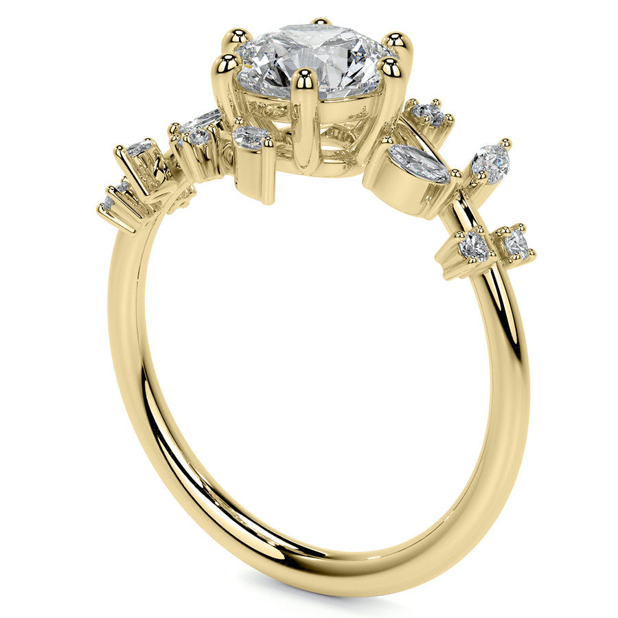 Unique Round and Marquise Moissanite Bypass Engagement Ring