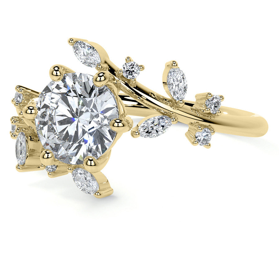 Unique Round and Marquise Moissanite Bypass Engagement Ring