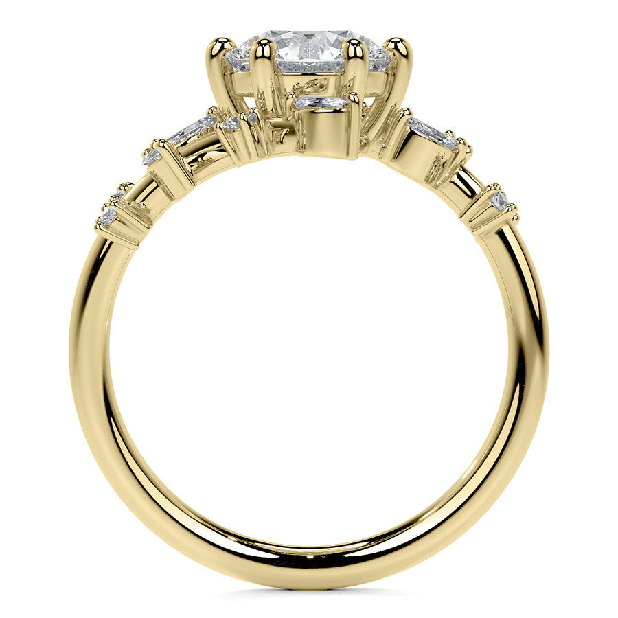 Unique Round and Marquise Moissanite Bypass Engagement Ring