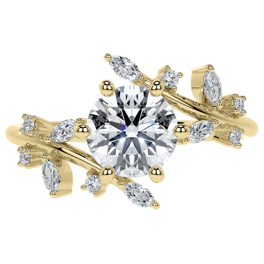 Unique Round and Marquise Moissanite Bypass Engagement Ring
