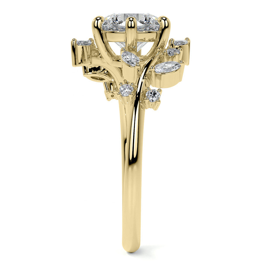 Unique Round and Marquise Moissanite Bypass Engagement Ring