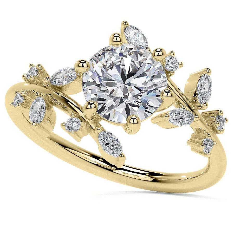 Unique Round and Marquise Moissanite Bypass Engagement Ring
