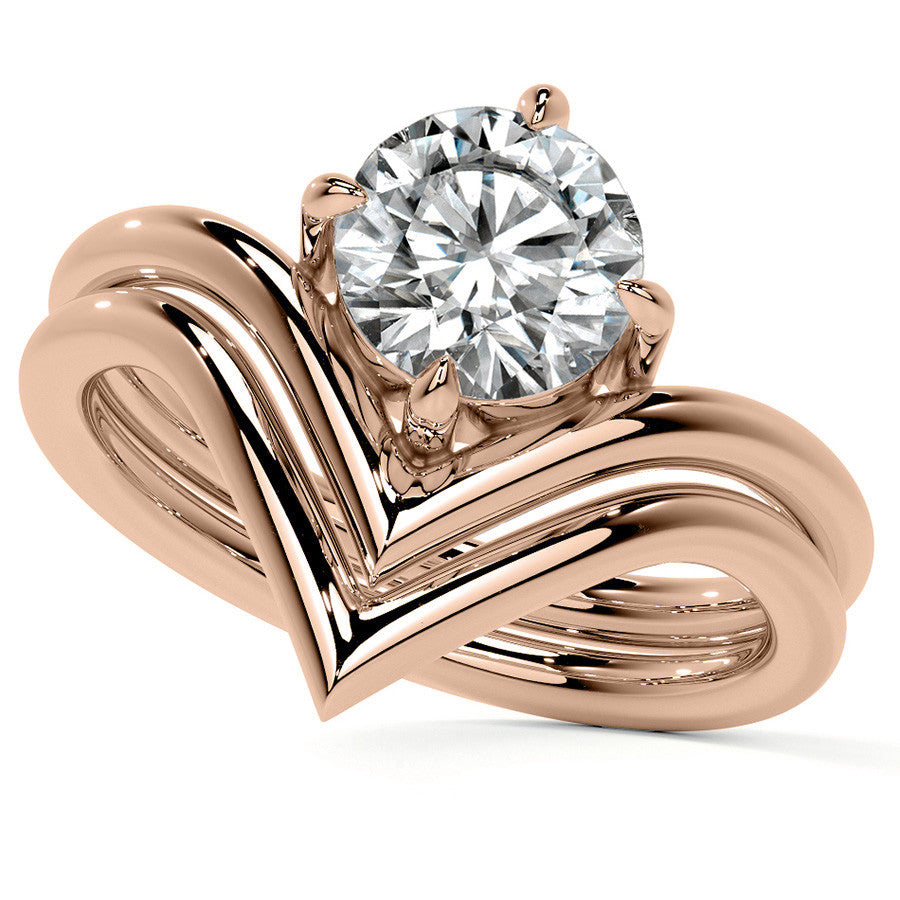 Round NSEW V-Shaped Moissanite Solitaire Ring