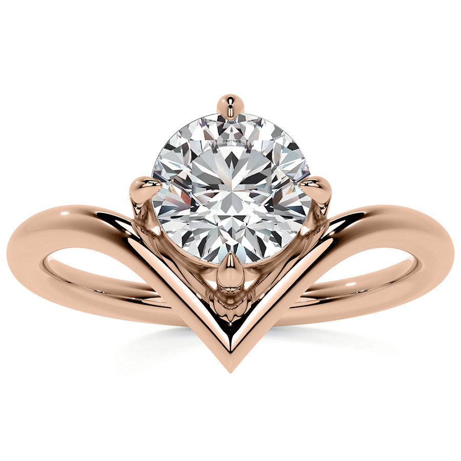 Round NSEW V-Shaped Moissanite Solitaire Ring