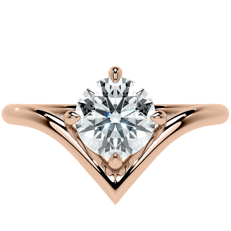 Round NSEW V-Shaped Moissanite Solitaire Ring