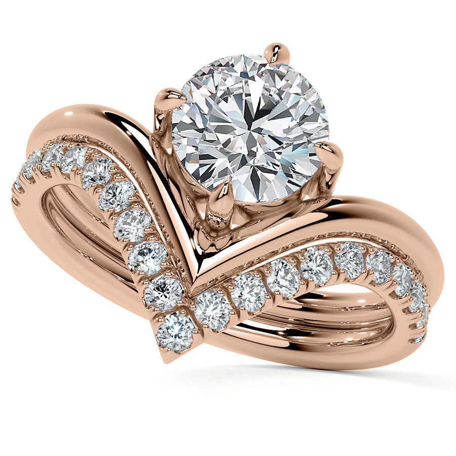 Round NSEW V-Shaped Moissanite Solitaire Ring