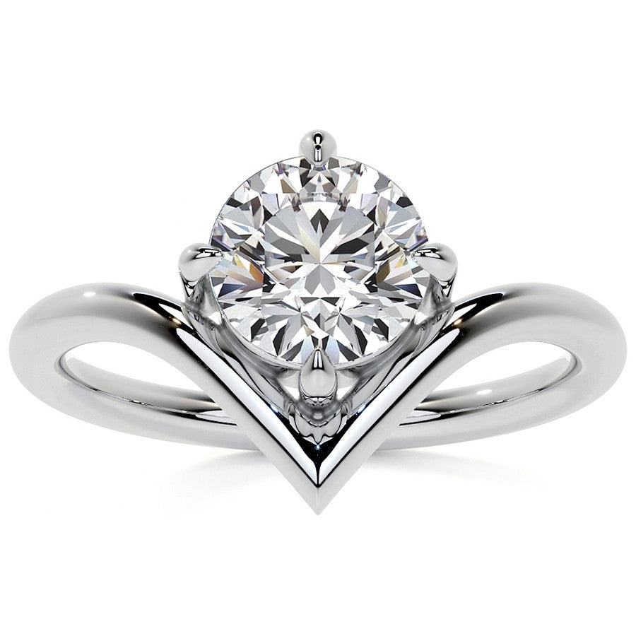 Round NSEW V-Shaped Moissanite Solitaire Ring