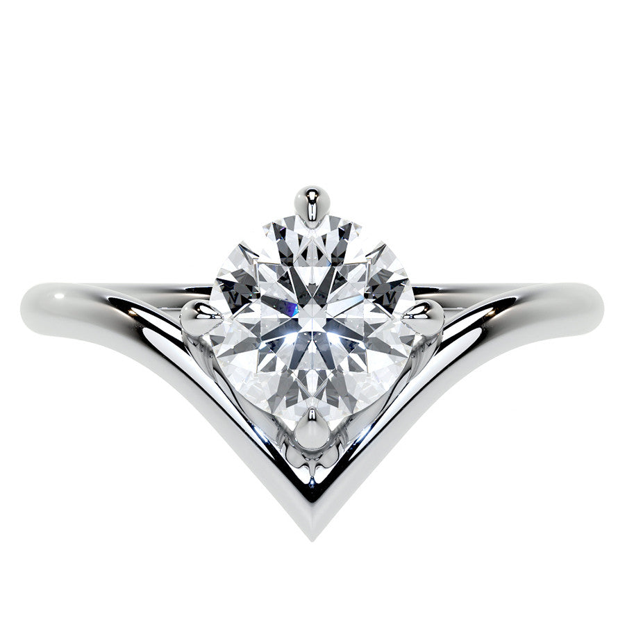 Round NSEW V-Shaped Moissanite Solitaire Ring