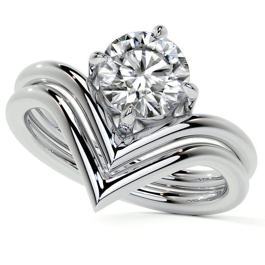 Round NSEW V-Shaped Moissanite Solitaire Ring
