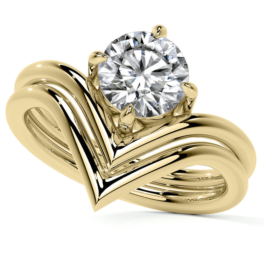 Round NSEW V-Shaped Moissanite Solitaire Ring