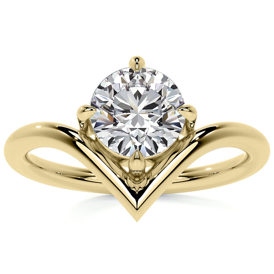Round NSEW V-Shaped Moissanite Solitaire Ring