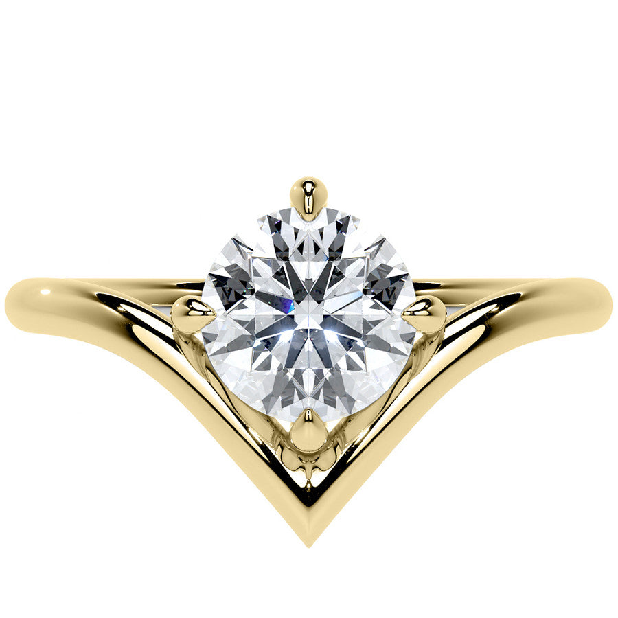 Round NSEW V-Shaped Moissanite Solitaire Ring