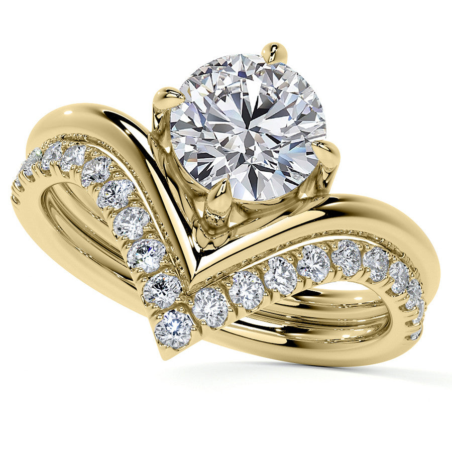 Round NSEW V-Shaped Moissanite Solitaire Ring