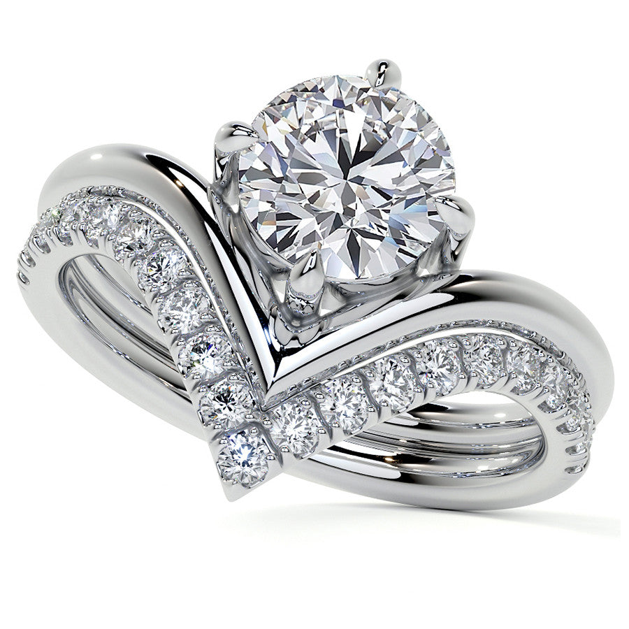 Round NSEW V-Shaped Moissanite Solitaire Ring