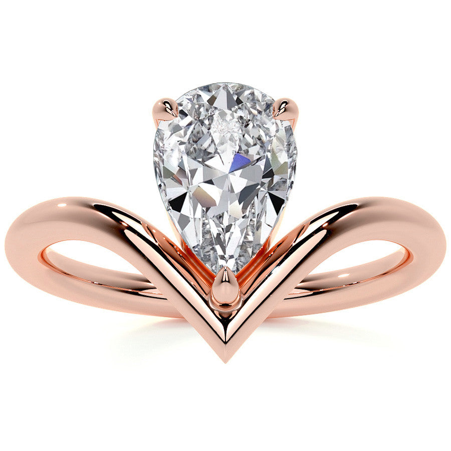 Pear NSEW V-Shaped Moissanite Solitaire Ring
