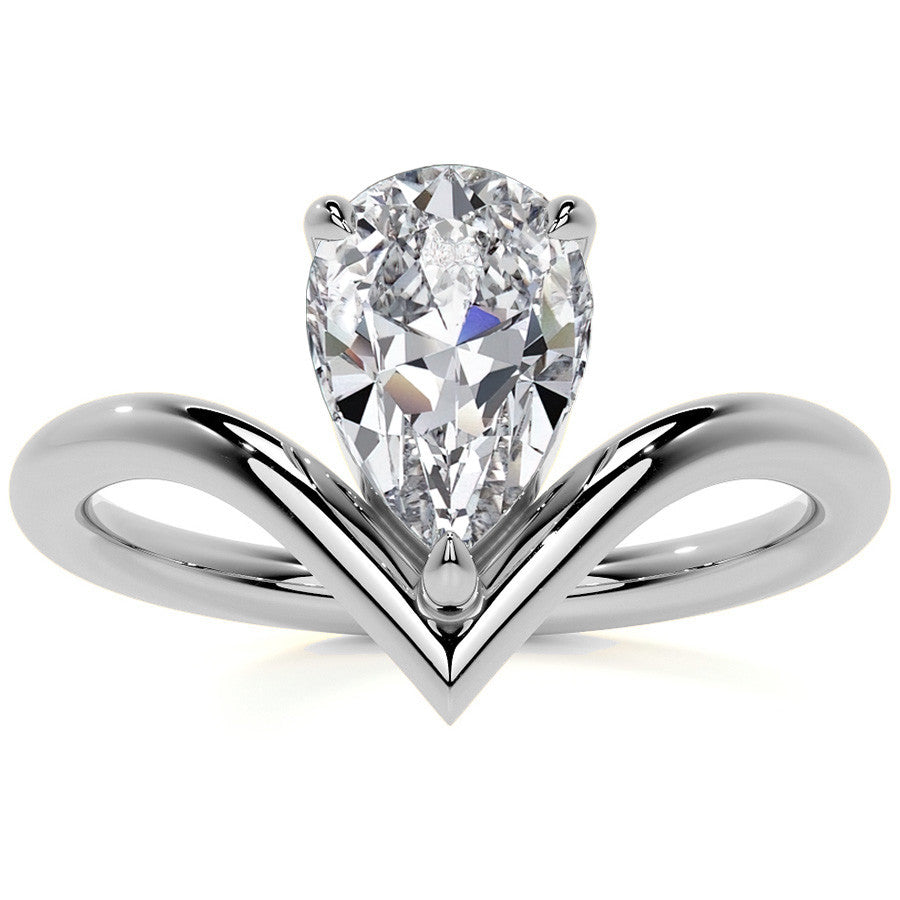 Pear NSEW V-Shaped Moissanite Solitaire Ring