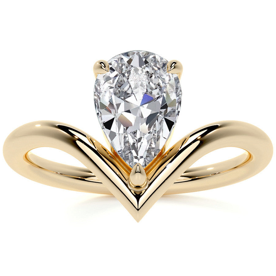 Pear NSEW V-Shaped Moissanite Solitaire Ring