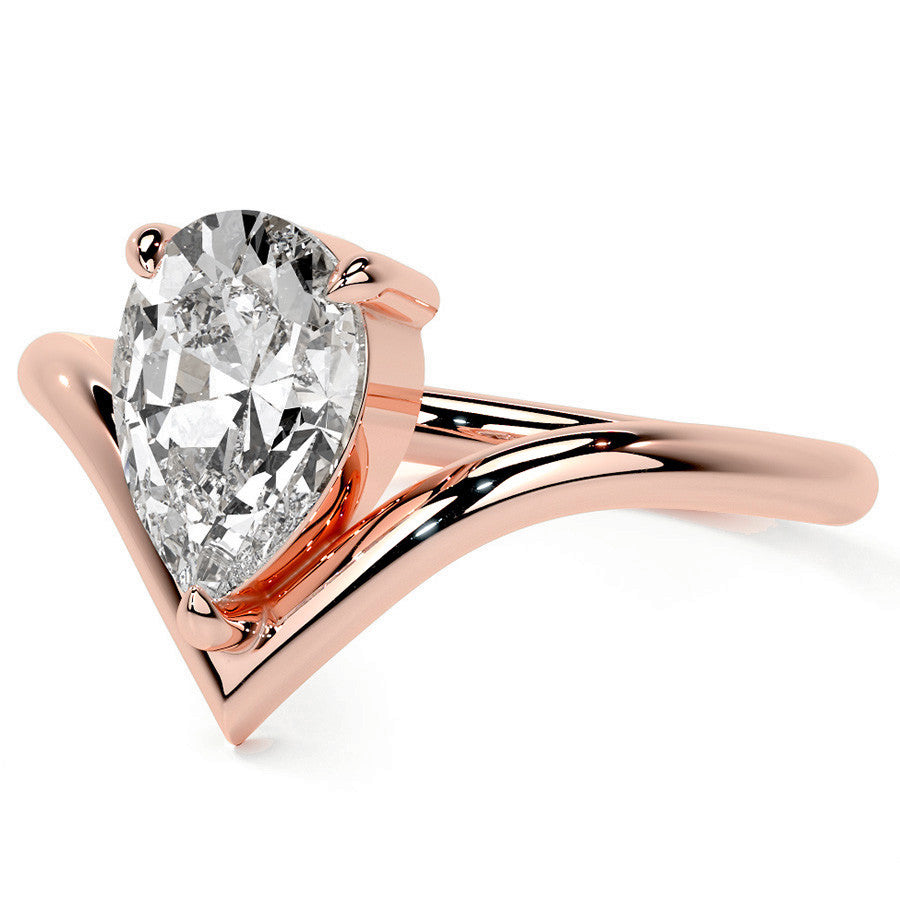 Pear NSEW V-Shaped Moissanite Solitaire Ring