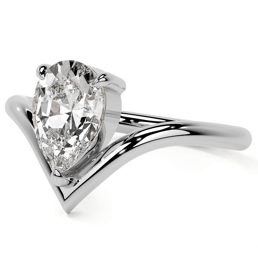 Pear NSEW V-Shaped Moissanite Solitaire Ring