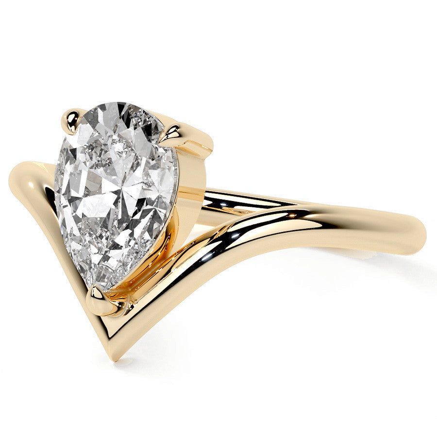 Pear NSEW V-Shaped Moissanite Solitaire Ring