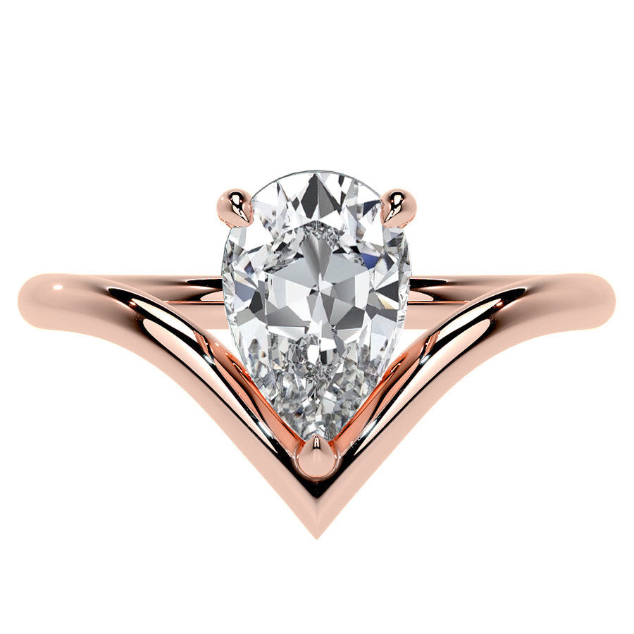 Pear NSEW V-Shaped Moissanite Solitaire Ring