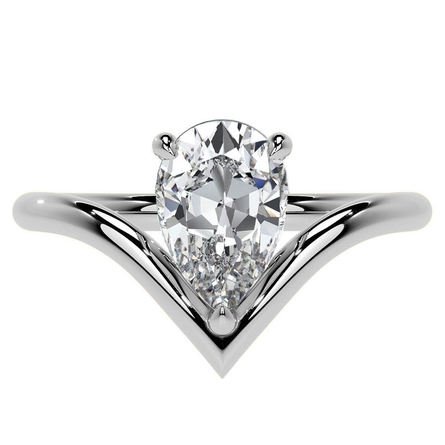 Pear NSEW V-Shaped Moissanite Solitaire Ring