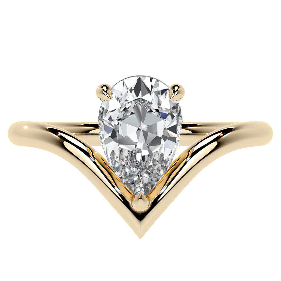 Pear NSEW V-Shaped Moissanite Solitaire Ring