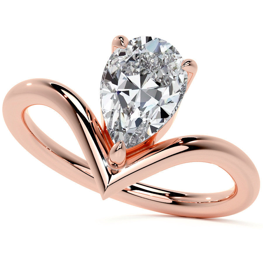 Pear NSEW V-Shaped Moissanite Solitaire Ring