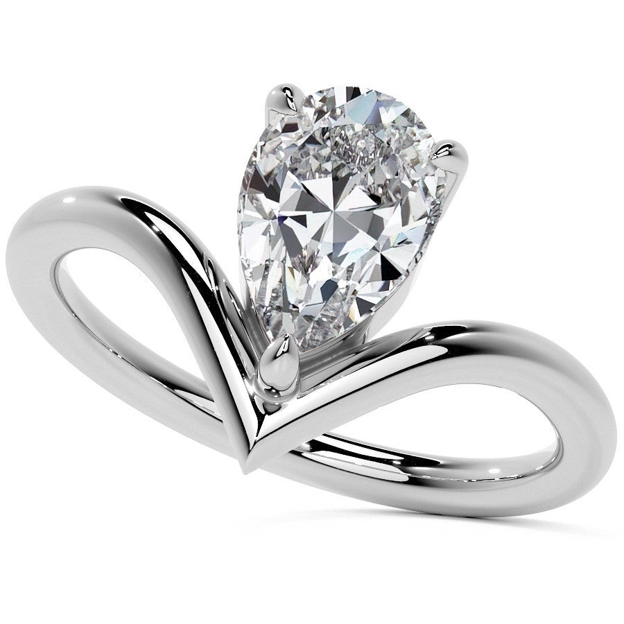 Pear NSEW V-Shaped Moissanite Solitaire Ring