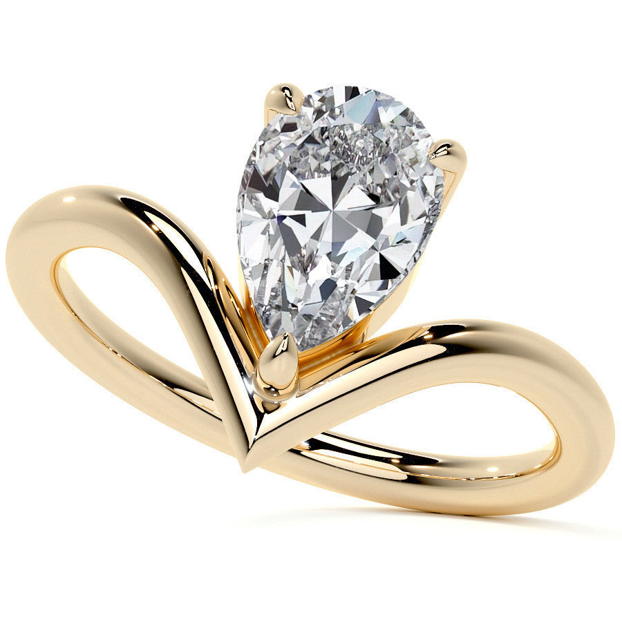 Pear NSEW V-Shaped Moissanite Solitaire Ring