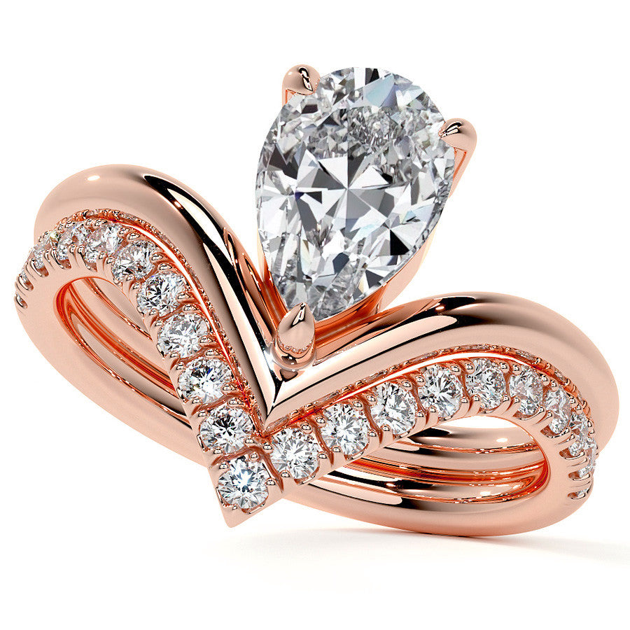 Pear NSEW V-Shaped Moissanite Solitaire Ring