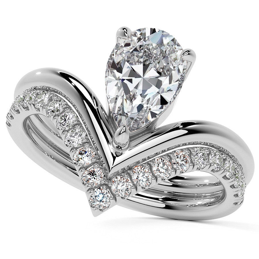 Pear NSEW V-Shaped Moissanite Solitaire Ring